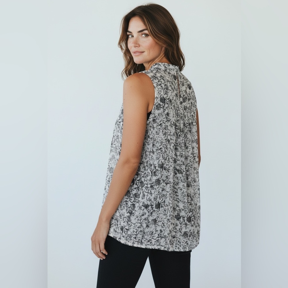 The Kooples Gray Blue Sheer Floral Blouse NWOT